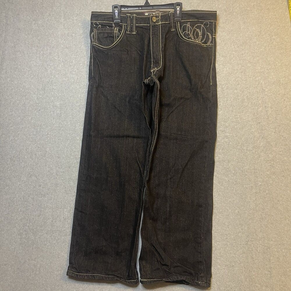 Artful Dodger Jeans Straight Dark Blue Embroidered Flap Pocket Y2K Baggy Skater